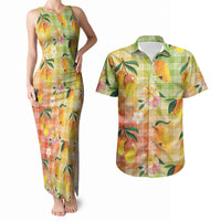 Aloha Hawaii Palaka Print Mango Plumeria Couples Matching Tank Maxi Dress and Hawaiian Shirt Tropical Vibes