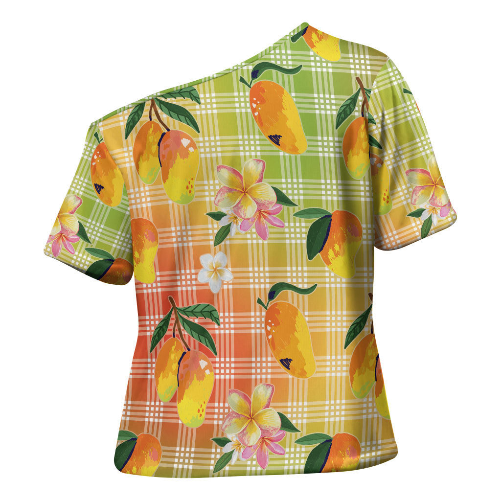 Aloha Hawaii Palaka Print Mango Plumeria Cross Shoulder Shirt Tropical Vibes