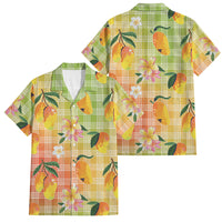 Aloha Hawaii Palaka Print Mango Plumeria Family Matching Off Shoulder Short Dress and Hawaiian Shirt Tropical Vibes