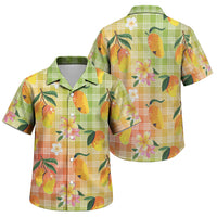 Aloha Hawaii Palaka Print Mango Plumeria Family Matching Off Shoulder Short Dress and Hawaiian Shirt Tropical Vibes