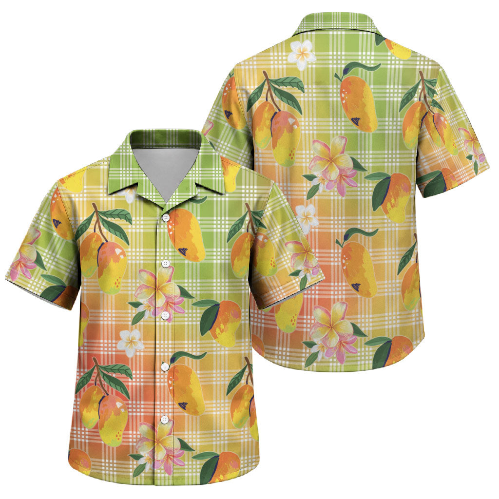 Aloha Hawaii Palaka Print Mango Plumeria Family Matching Puletasi and Hawaiian Shirt Tropical Vibes
