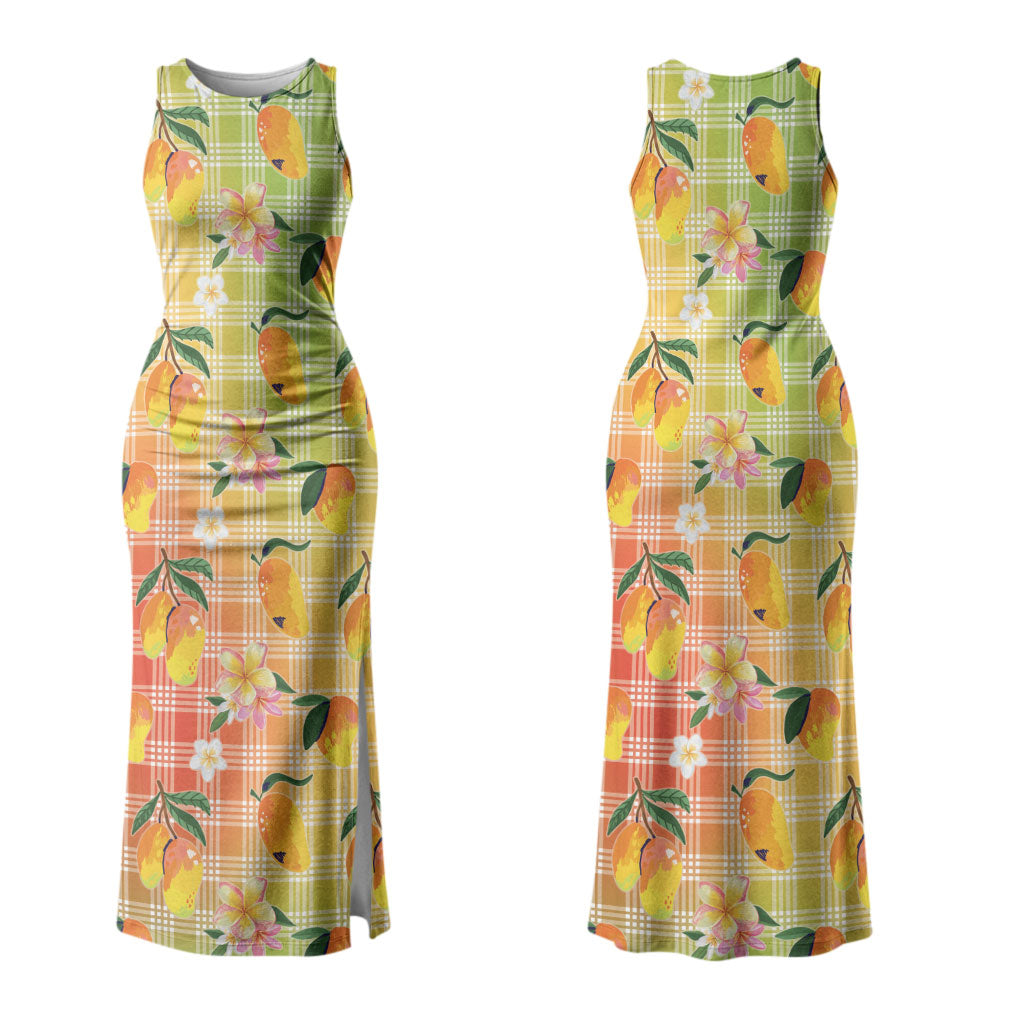 Aloha Hawaii Palaka Print Mango Plumeria Family Matching Tank Maxi Dress and Hawaiian Shirt Tropical Vibes