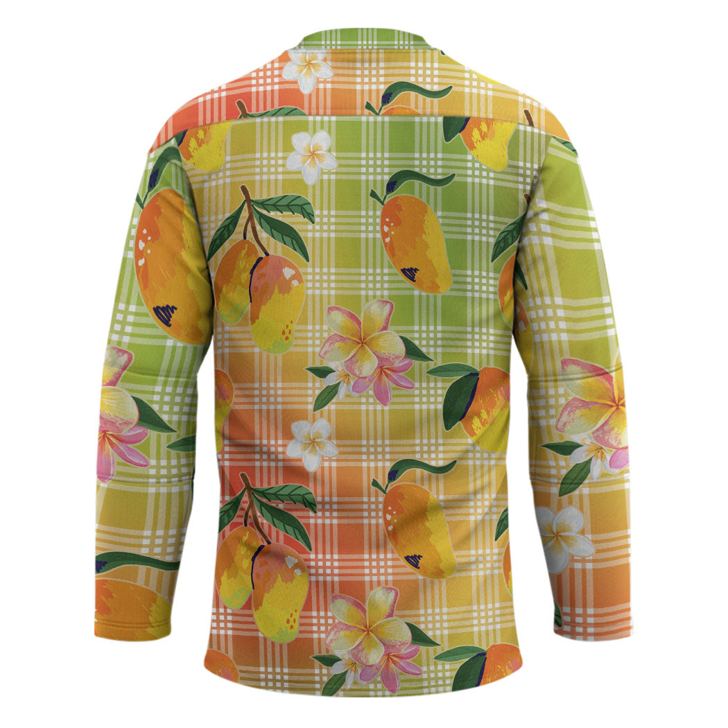 Aloha Hawaii Palaka Print Mango Plumeria Hockey Jersey Tropical Vibes