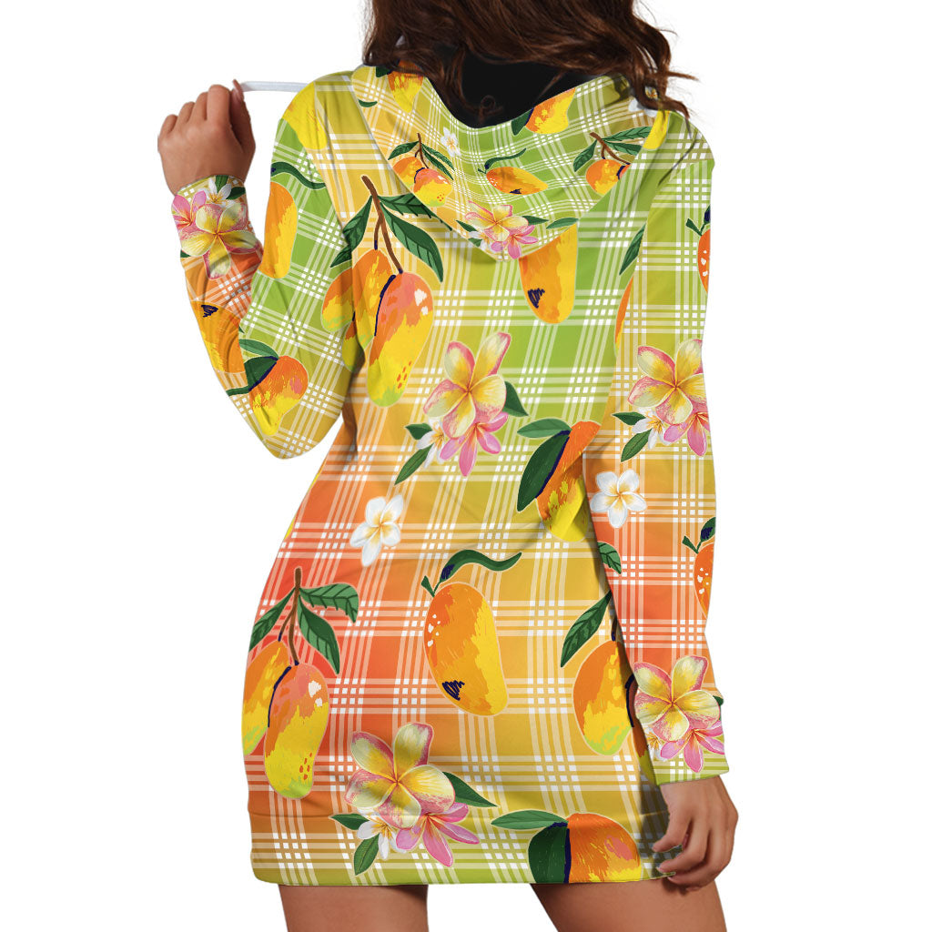 Aloha Hawaii Palaka Print Mango Plumeria Hoodie Dress Tropical Vibes