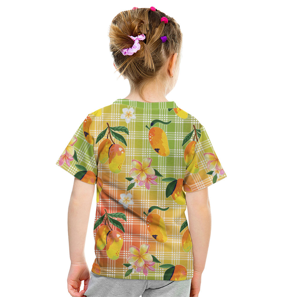 Aloha Hawaii Palaka Print Mango Plumeria Kid T Shirt Tropical Vibes