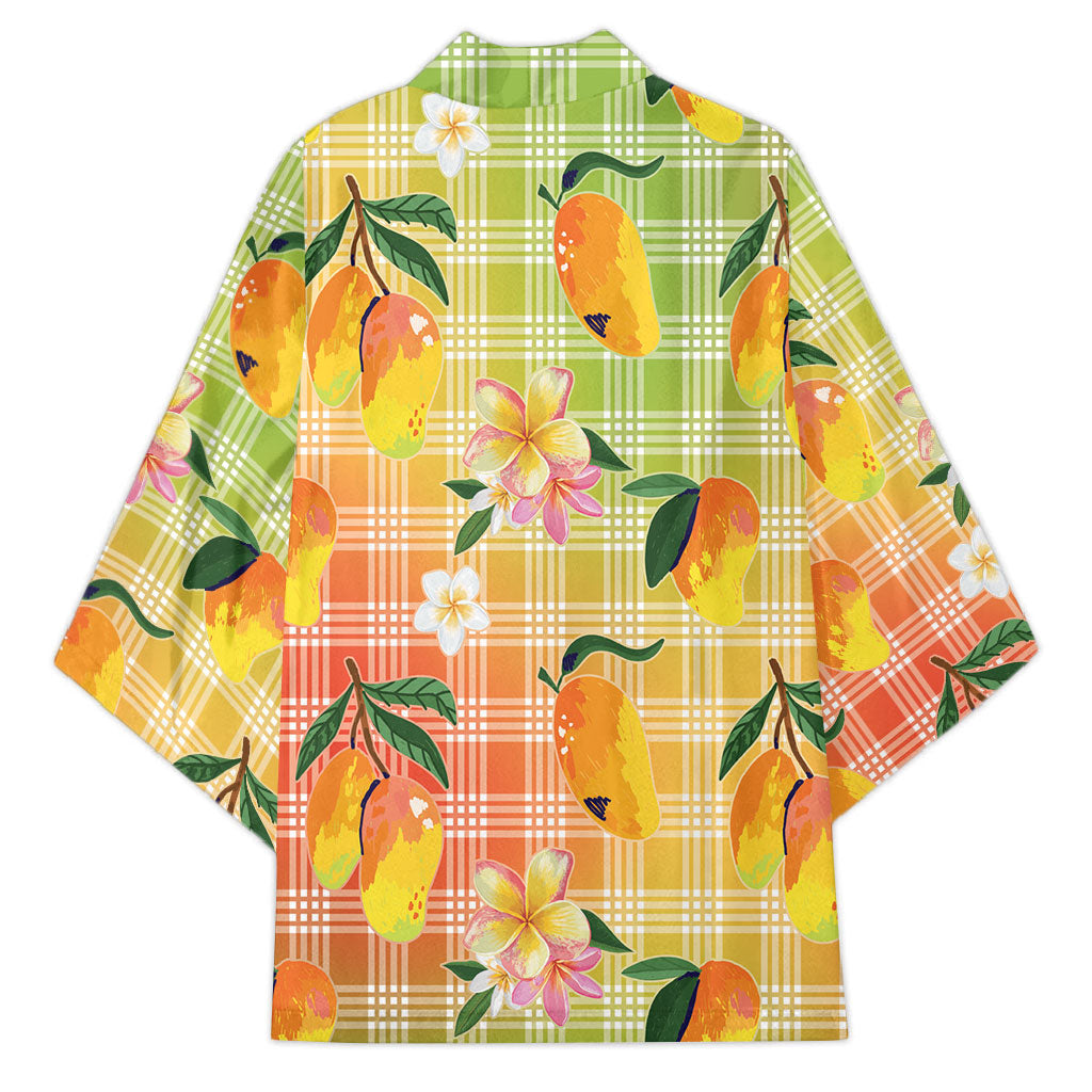 Aloha Hawaii Palaka Print Mango Plumeria Kimono Tropical Vibes
