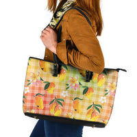 Aloha Hawaii Palaka Print Mango Plumeria Leather Tote Bag Tropical Vibes