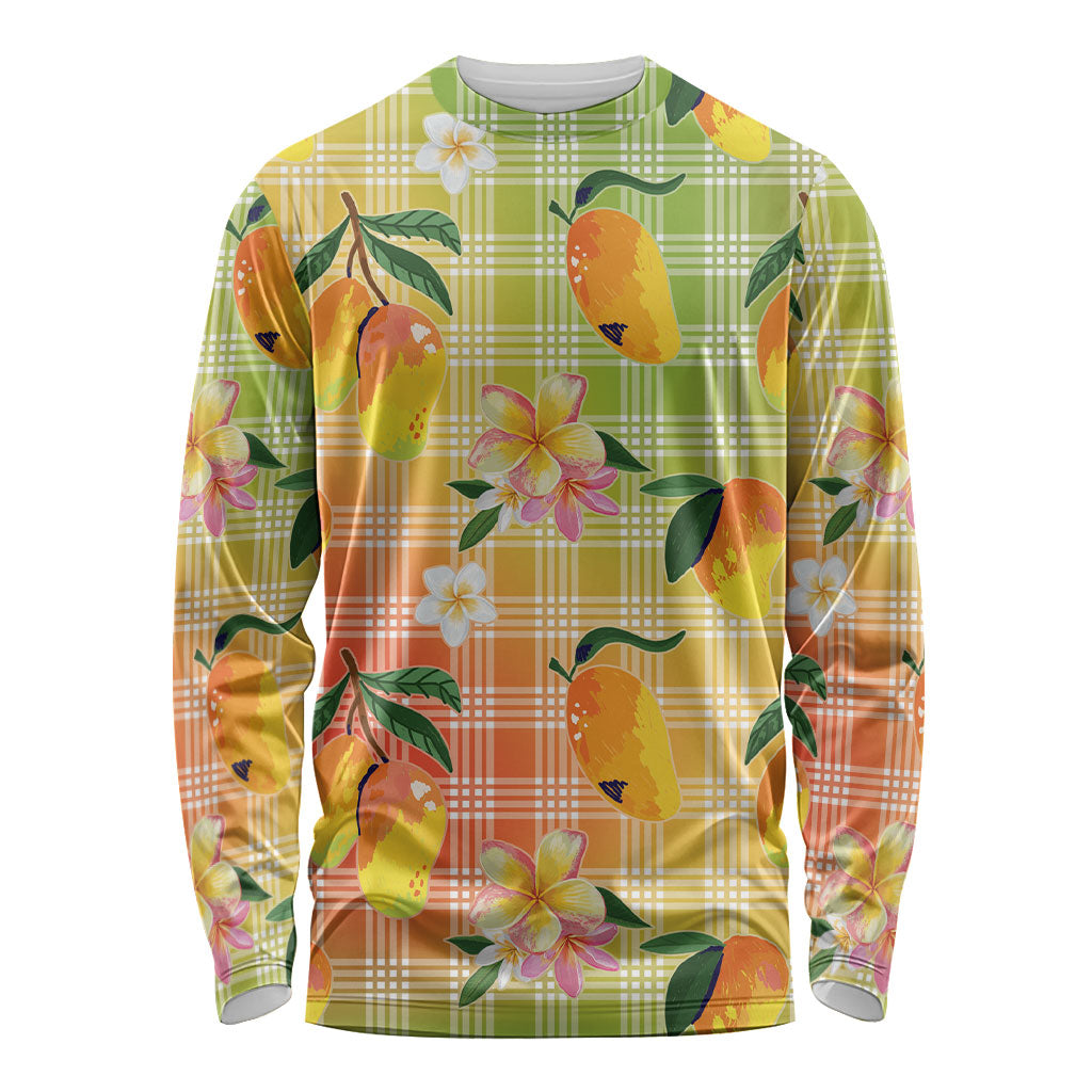 Aloha Hawaii Palaka Print Mango Plumeria Long Sleeve Shirt Tropical Vibes