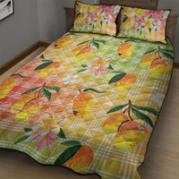 Aloha Hawaii Palaka Print Mango Plumeria Quilt Bed Set Tropical Vibes