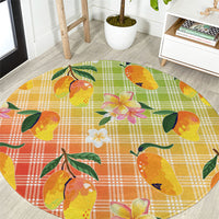 Aloha Hawaii Palaka Print Mango Plumeria Round Carpet Tropical Vibes