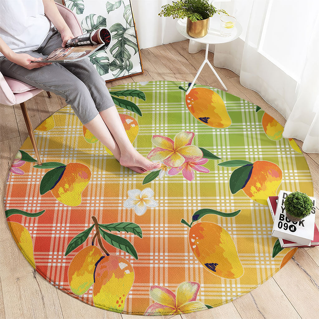 Aloha Hawaii Palaka Print Mango Plumeria Round Carpet Tropical Vibes