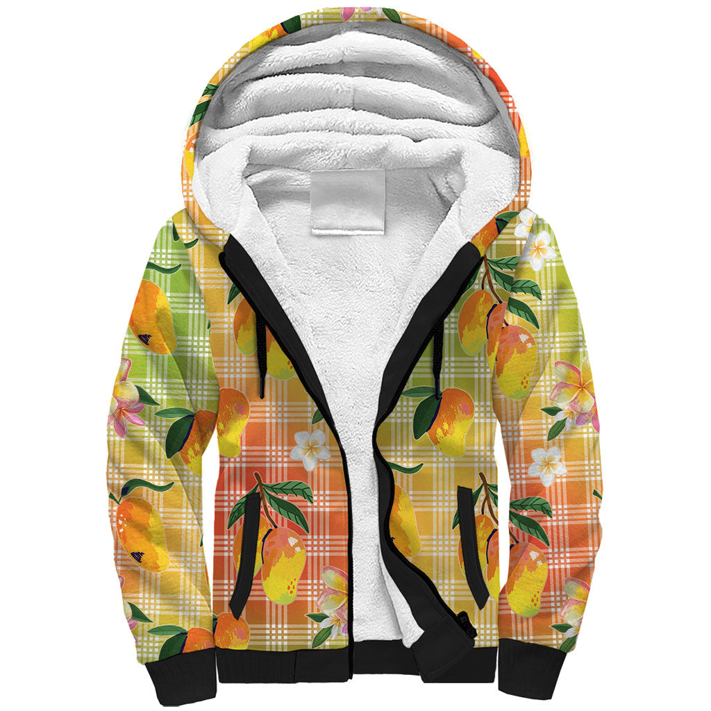 Aloha Hawaii Palaka Print Mango Plumeria Sherpa Hoodie Tropical Vibes
