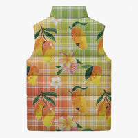Aloha Hawaii Palaka Print Mango Plumeria Sleeveless Puffer Jacket Tropical Vibes