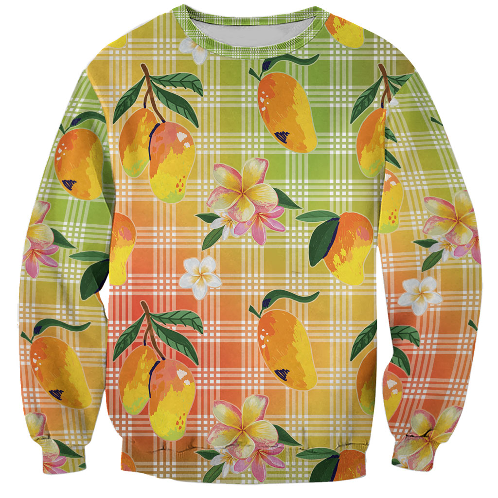 Aloha Hawaii Palaka Print Mango Plumeria Sweatshirt Tropical Vibes
