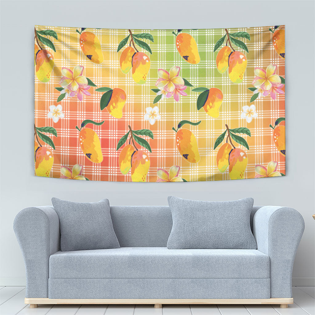 Aloha Hawaii Palaka Print Mango Plumeria Tapestry Tropical Vibes