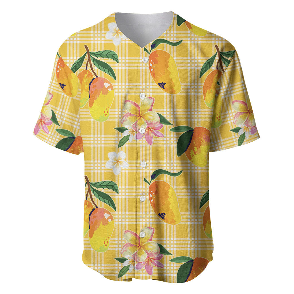 Aloha Hawaii Palaka Print Mango Plumeria Baseball Jersey Fresh Lemon
