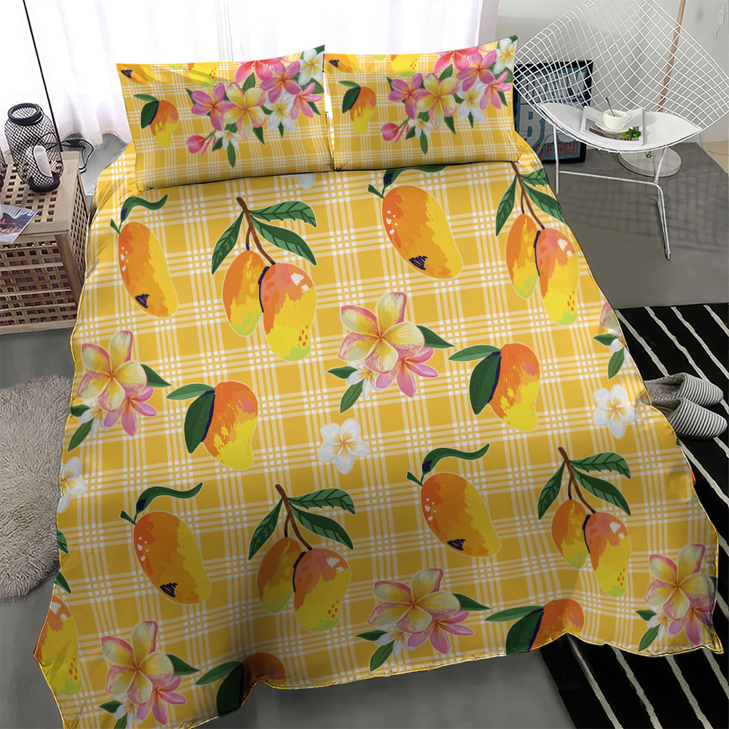 Aloha Hawaii Palaka Print Mango Plumeria Bedding Set Fresh Lemon