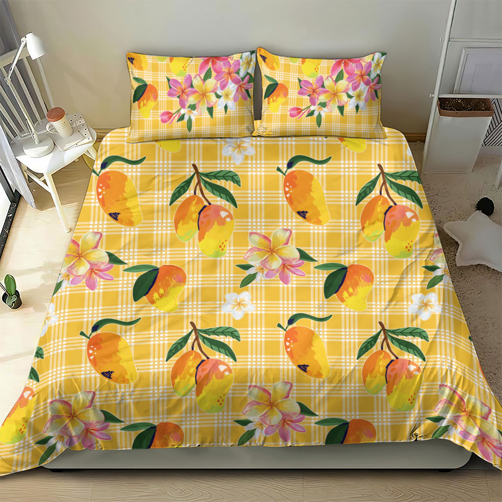 Aloha Hawaii Palaka Print Mango Plumeria Bedding Set Fresh Lemon