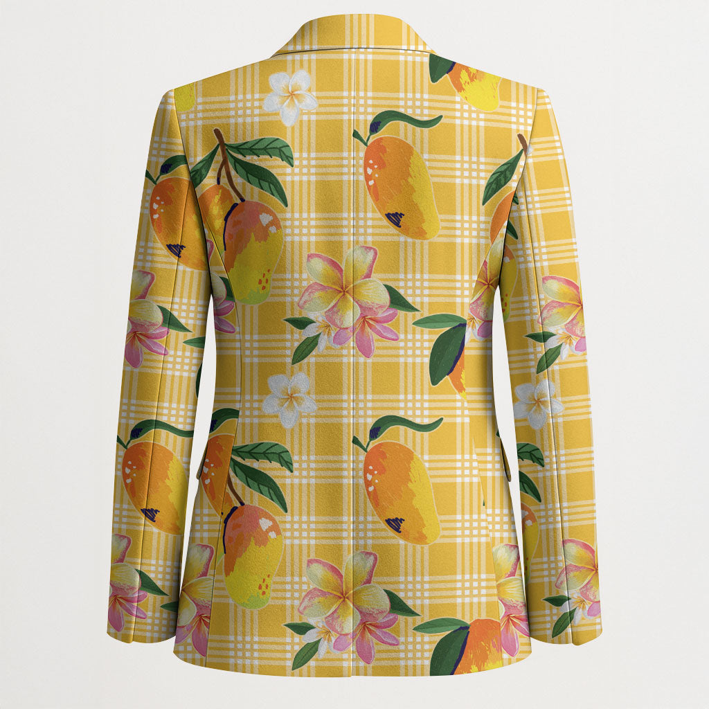 Aloha Hawaii Palaka Print Mango Plumeria Blazer Fresh Lemon