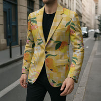 Aloha Hawaii Palaka Print Mango Plumeria Blazer Fresh Lemon