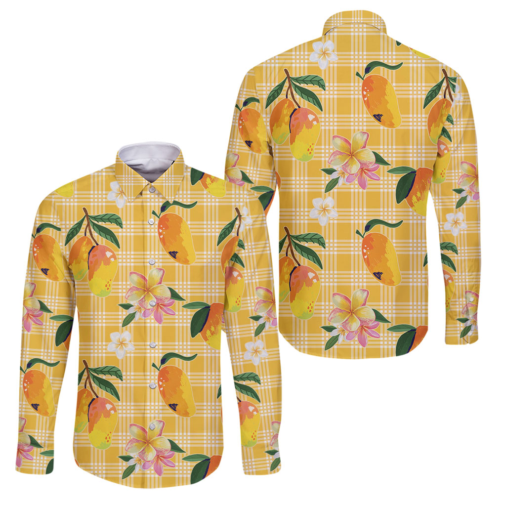 Aloha Hawaii Palaka Print Mango Plumeria Family Matching Off Shoulder Maxi Dress and Hawaiian Shirt Fresh Lemon