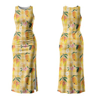 Aloha Hawaii Palaka Print Mango Plumeria Family Matching Tank Maxi Dress and Hawaiian Shirt Fresh Lemon