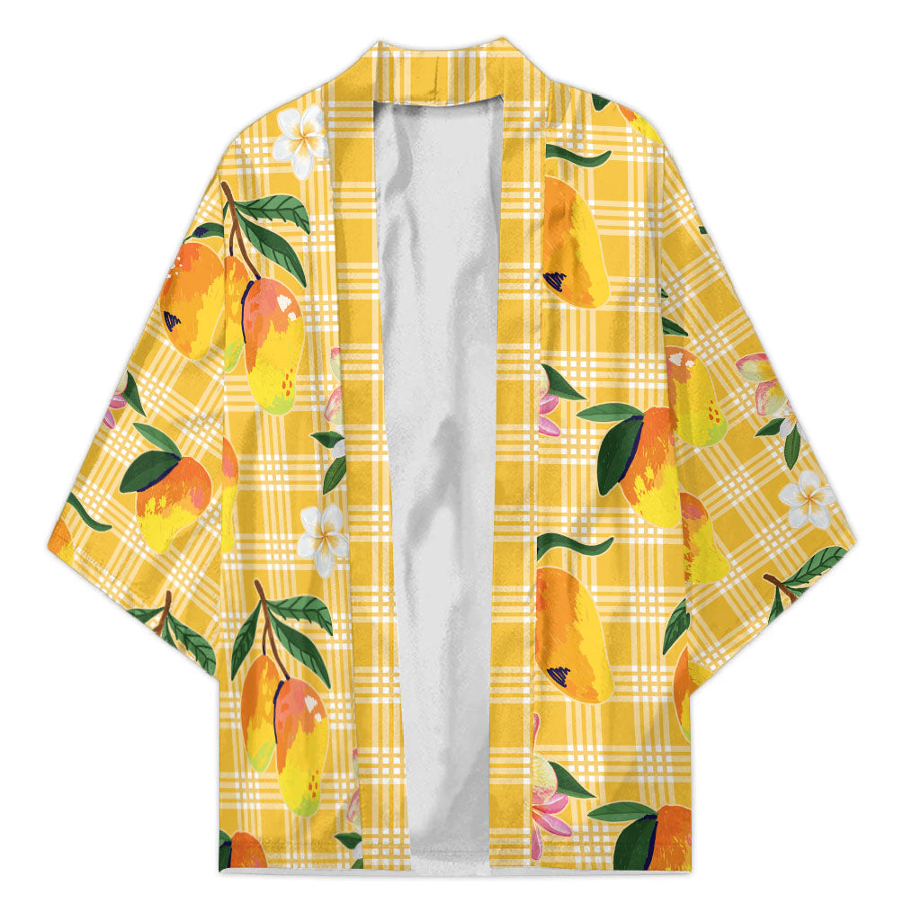 Aloha Hawaii Palaka Print Mango Plumeria Kimono Fresh Lemon