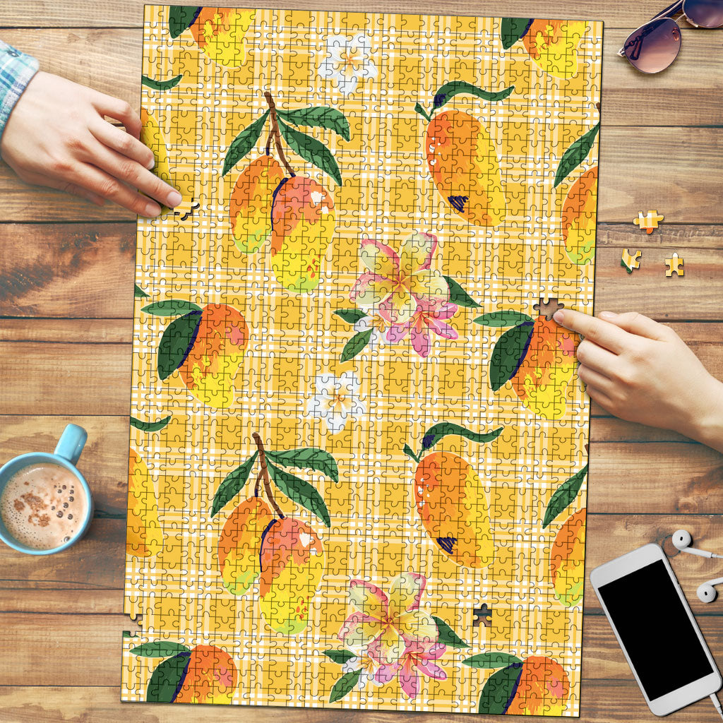 Aloha Hawaii Palaka Print Mango Plumeria Puzzle Fresh Lemon