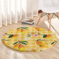 Aloha Hawaii Palaka Print Mango Plumeria Round Carpet Fresh Lemon