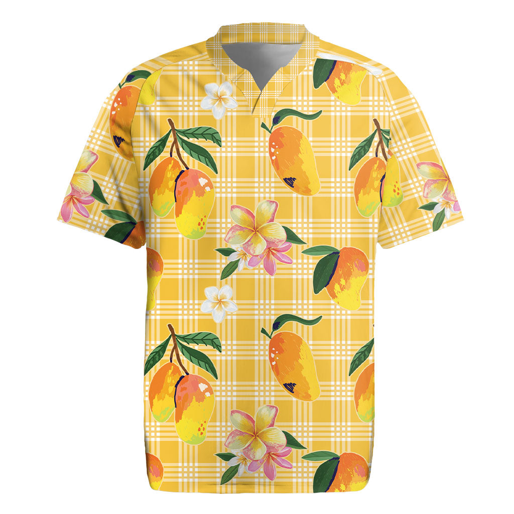 Aloha Hawaii Palaka Print Mango Plumeria Rugby Jersey Fresh Lemon