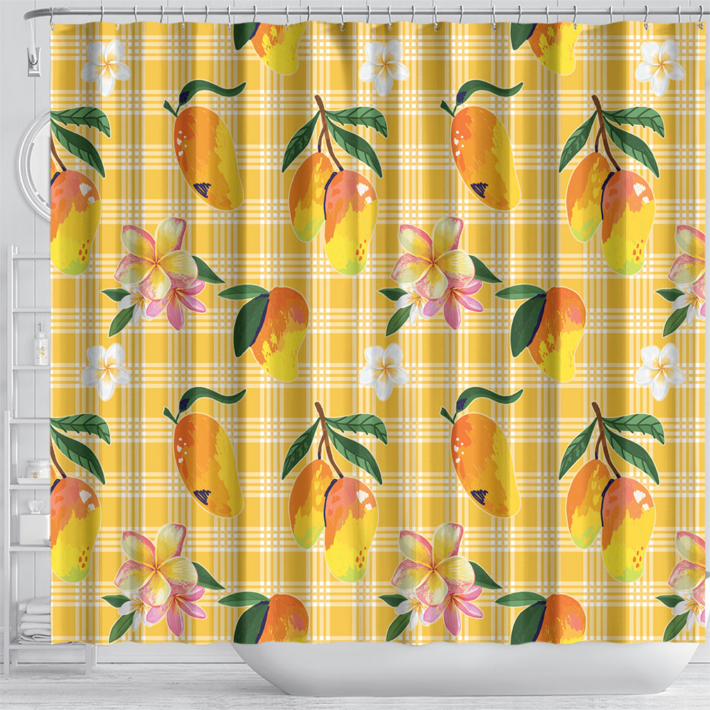Aloha Hawaii Palaka Print Mango Plumeria Shower Curtain Fresh Lemon