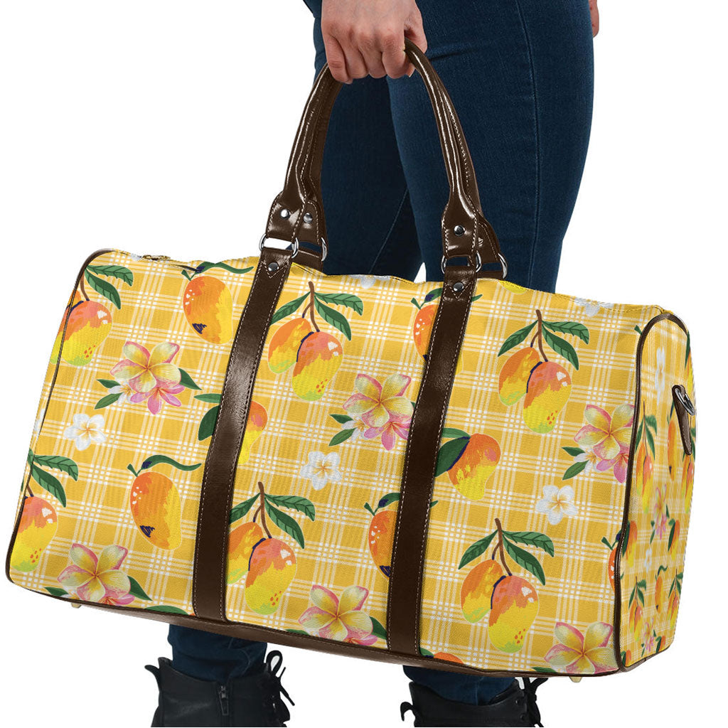 Aloha Hawaii Palaka Print Mango Plumeria Travel Bag Fresh Lemon