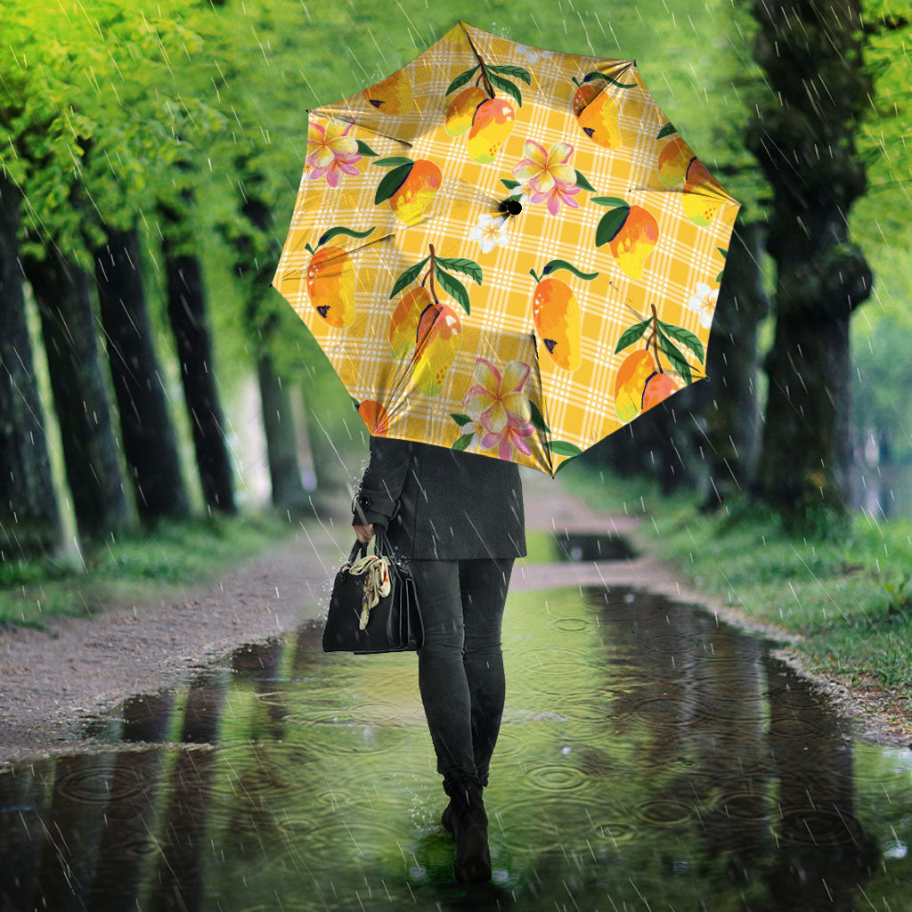 Aloha Hawaii Palaka Print Mango Plumeria Umbrella Fresh Lemon