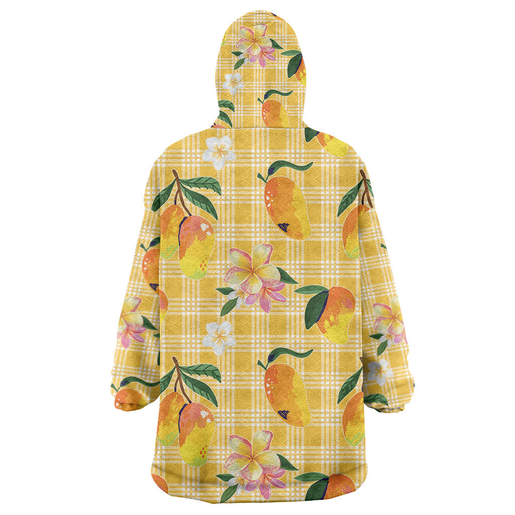 Aloha Hawaii Palaka Print Mango Plumeria Wearable Blanket Hoodie Fresh Lemon