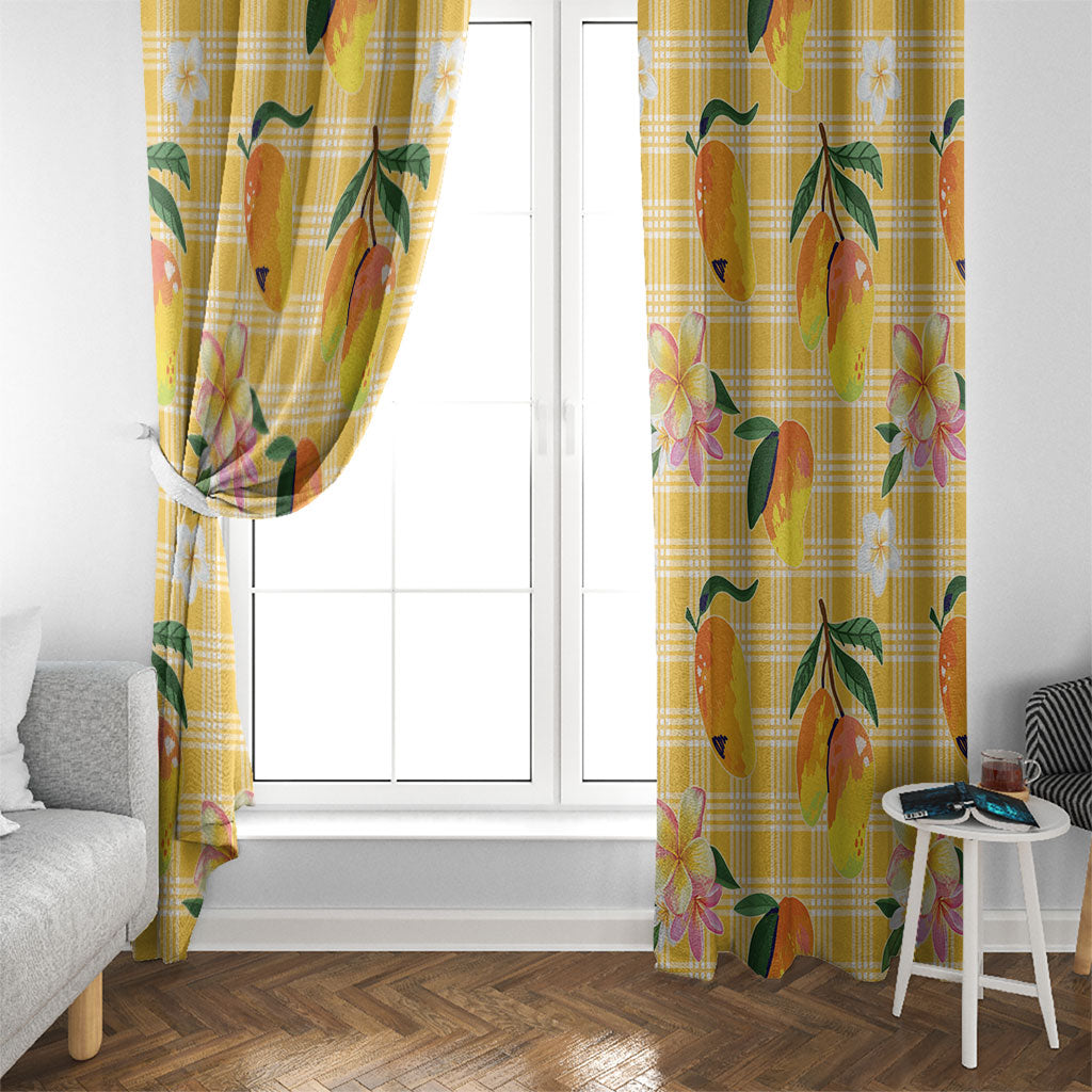 Aloha Hawaii Palaka Print Mango Plumeria Window Curtain Fresh Lemon