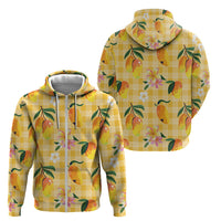 Aloha Hawaii Palaka Print Mango Plumeria Zip Hoodie Fresh Lemon
