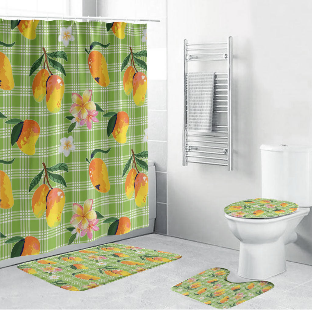Aloha Hawaii Palaka Print Mango Plumeria Bathroom Set Cool Mint
