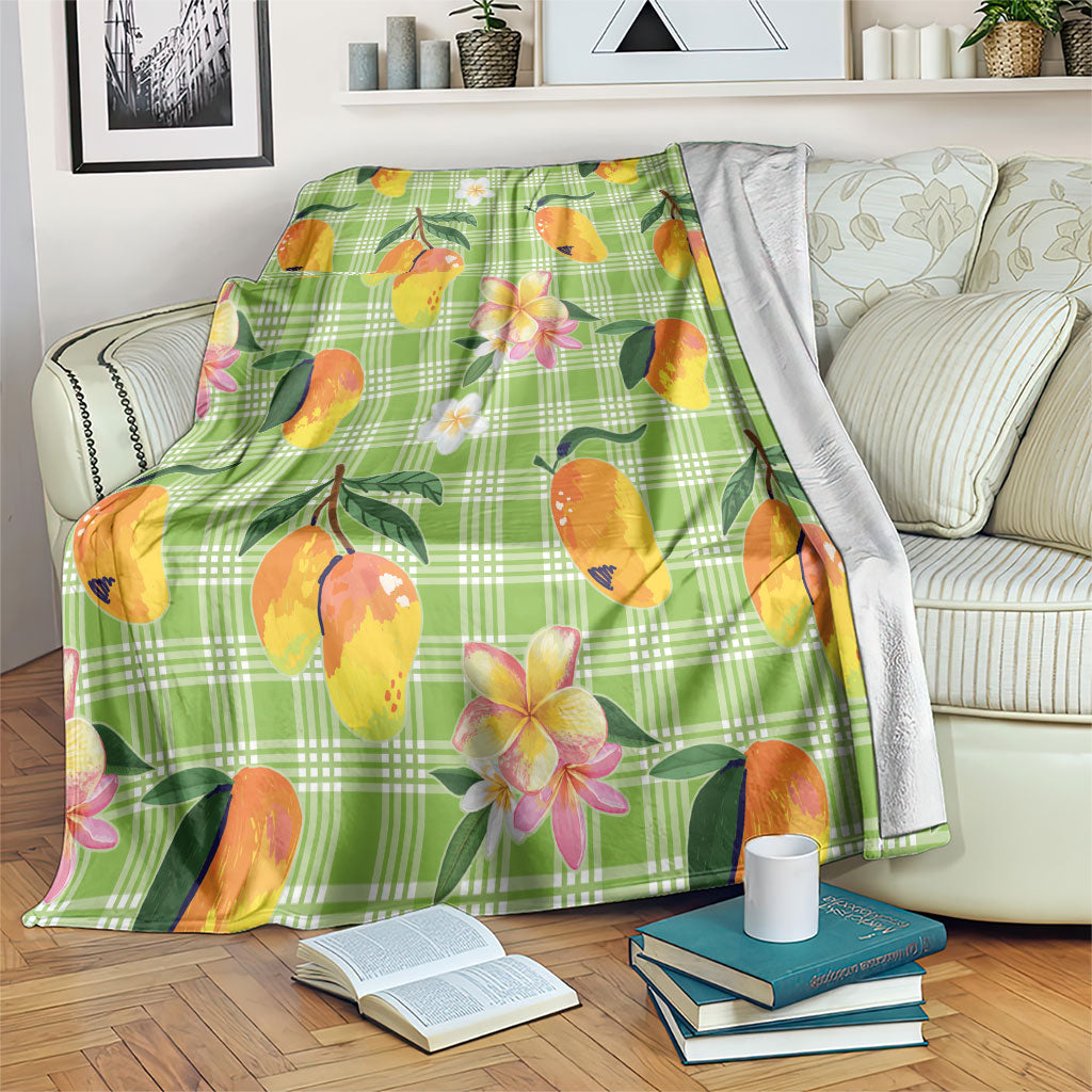 Aloha Hawaii Palaka Print Mango Plumeria Blanket Cool Mint