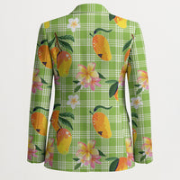 Aloha Hawaii Palaka Print Mango Plumeria Blazer Cool Mint