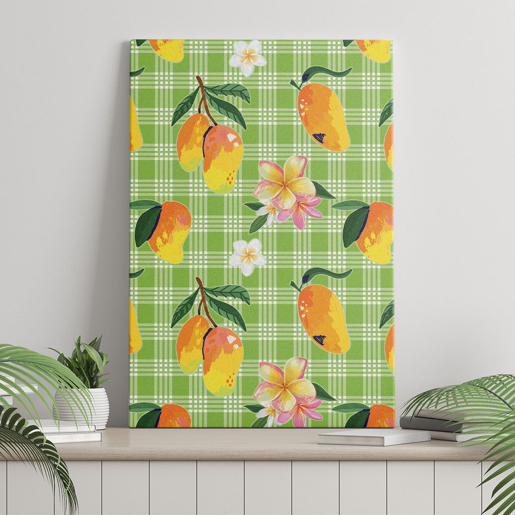 Aloha Hawaii Palaka Print Mango Plumeria Canvas Wall Art Cool Mint
