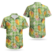 Aloha Hawaii Palaka Print Mango Plumeria Couples Matching Summer Maxi Dress and Hawaiian Shirt Cool Mint
