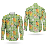 Aloha Hawaii Palaka Print Mango Plumeria Couples Matching Summer Maxi Dress and Long Sleeve Button Shirt Cool Mint