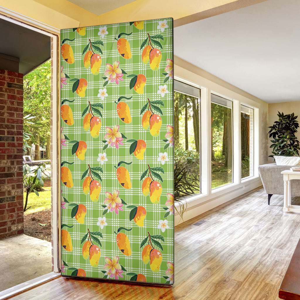 Aloha Hawaii Palaka Print Mango Plumeria Door Cover Cool Mint