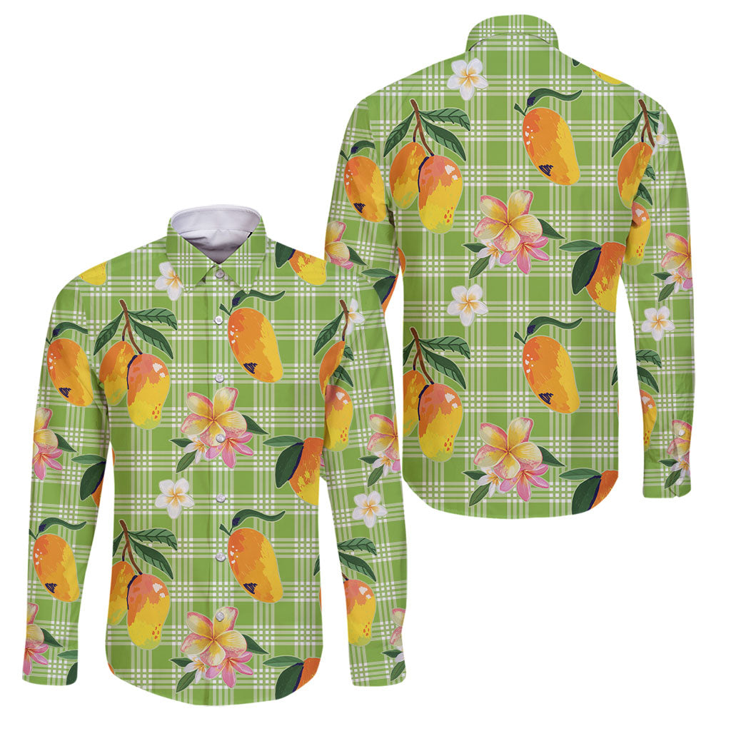 Aloha Hawaii Palaka Print Mango Plumeria Family Matching Off Shoulder Maxi Dress and Hawaiian Shirt Cool Mint