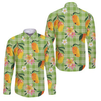 Aloha Hawaii Palaka Print Mango Plumeria Family Matching Off Shoulder Maxi Dress and Hawaiian Shirt Cool Mint