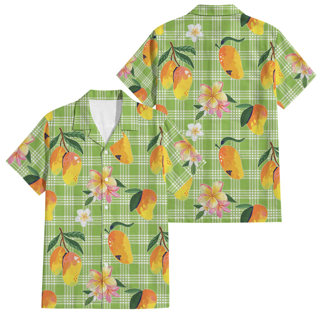 Aloha Hawaii Palaka Print Mango Plumeria Family Matching Summer Maxi Dress and Hawaiian Shirt Cool Mint