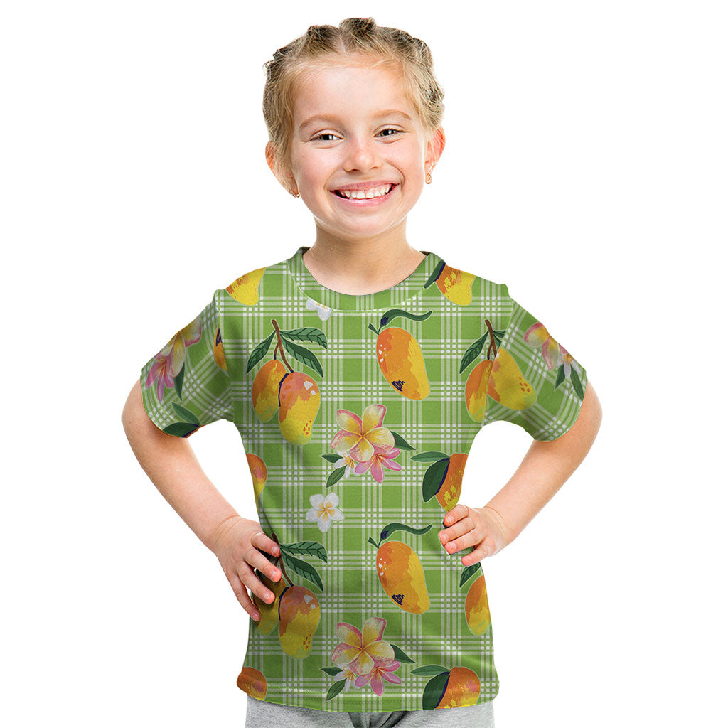 Aloha Hawaii Palaka Print Mango Plumeria Kid T Shirt Cool Mint