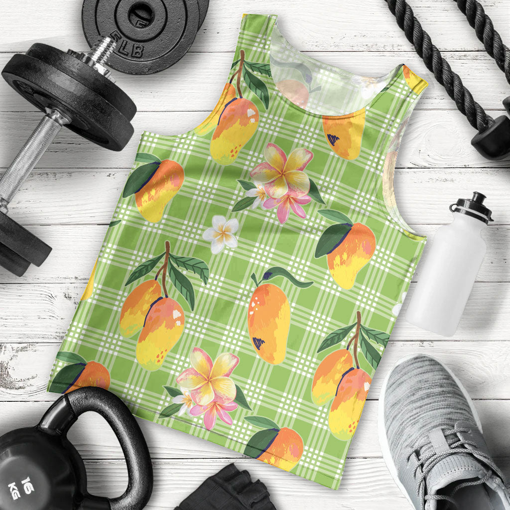 Aloha Hawaii Palaka Print Mango Plumeria Men Tank Top Cool Mint