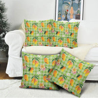 Aloha Hawaii Palaka Print Mango Plumeria Pillow Cover Cool Mint