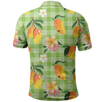 Aloha Hawaii Palaka Print Mango Plumeria Polo Shirt Cool Mint